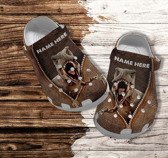 Dinosaurrex Roar Leather Clog Shoes Gift Husband- Scary Dinosaur Shoes Clog Clogs Gift Men Women - Monsterry