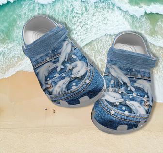 Dolphin Girl Jean Croc Shoes Gift Grandaughter- Dolphin Lover Ocean Shoes Croc Clogs Gift Grandma - Monsterry DE