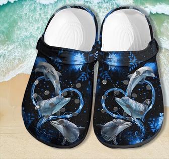Dolphin Ocean Heart Dark Blue Shoes Gift Birthday Grandma- Ocean Girl Lover Clogs Gift Women - Monsterry