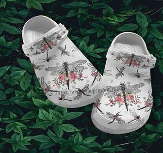 Dragonfly Flower Sketch Croc Shoes Gift Niece- Dragonfly Gir Lover Shoes Croc Clogs Birthday - Monsterry