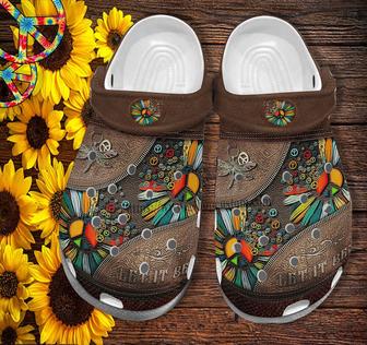 Dragonfly Hippie Daisy Peace Croc Shoes Gift Grandma- Hippie Let It Be Flower Vintage Leather Shoes Croc Clogs - Monsterry