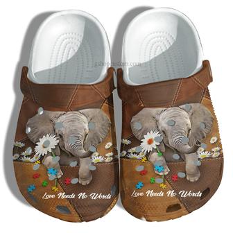 Elephant Daisy Flower Leather Shoes Gift Girl Women - Autism Awareness Love Need No Words Shoes Croc Clogs - Monsterry CA
