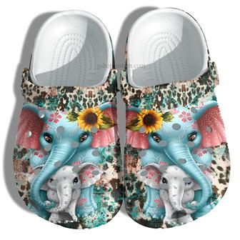 Elephant Mom Boho Leopard Skin Shoes - Elephant Mom And Baby Elephant Shoes Croc Clogs - Monsterry