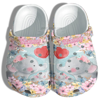 Elephant Mom Daughter Elephant Clog Shoes Mother Day Gift- Elephant Flower Mommy Shoes For Women - Monsterry