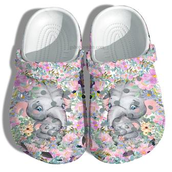 Elephant Mom Hug Baby Elephant Flower Shoes - Elephant Grandma Shoes Croc Clogs - Monsterry DE