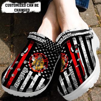Father Day Firefighter Gifts Shoes For Dad Grandpa - Firefighter Usa Flag Black Shoes Croc Clog - Monsterry UK