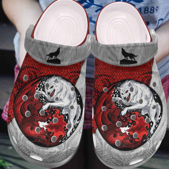 Fire Dragon And Diamond Wolf Shoes Clogbland Clog Gifts For Brother - Monsterry