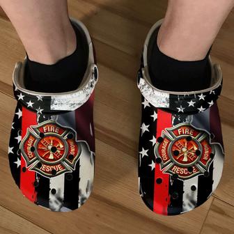 Firefighter Thin Red Line America Flag Patriot Crocband Clogs - Monsterry AU