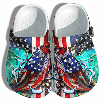 Fishing America Flag Clog Shoes Gift Men - Fish Ocean 4Th Of July Twinkle Sea Shoes Camping Gift - Monsterry UK
