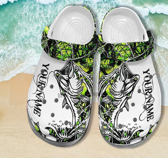 Fishing Bass Camping Clog Shoes Gift Step Dad- Fishing Shoes Clog Clogs Customize Name - Monsterry