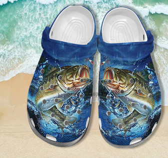 Fishing Bass Navy Clog Shoes Gift Men Father Day- Fishing Camping Shoes Clog Clogs For Son Husband - Monsterry