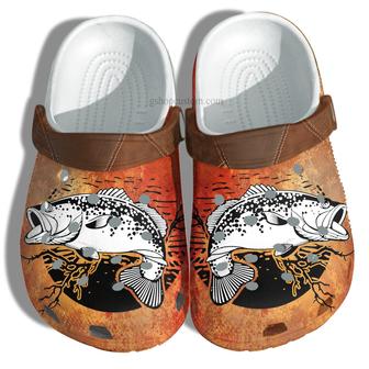 Fishing Vintage Shoes Gift Husband Grandpa - Fishing Orange Leather Shoes Croc Clogs - Monsterry