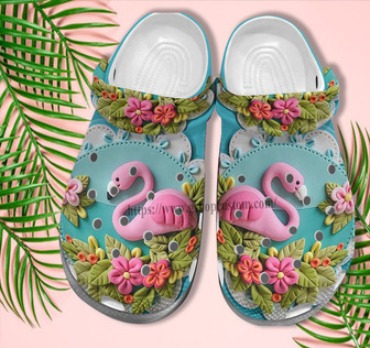 Flamingo 3D Flower Clog Shoes For Grandaughter- Flamingo Tropical Shoes Clog Clogs Gift Birthday Girl - Monsterry