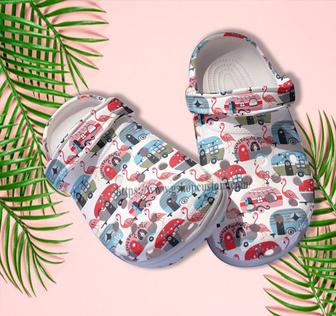 Flamingo Camping Bus Croc Shoes Gift Scout - Camping Flamingo Shoes Croc Clogs Gift Step Daughter - Monsterry