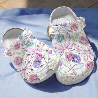 Floral Butterfly Drawing Clogs Shoes Gifts For Women Girls - Cute Floral Butterfly Shoes - Monsterry UK