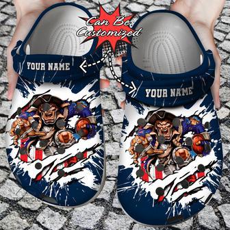 Football Personalized Ne Patriots Mascot Ripped Flag Clog Shoes | Favorety AU