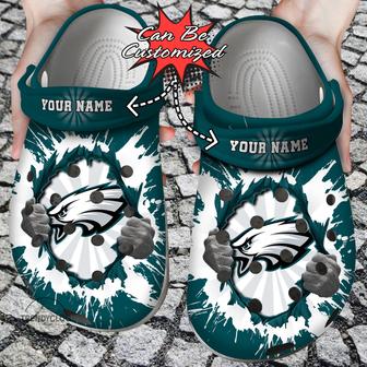Football Personalized Peagles Hands Ripping Light Clog Shoes - Monsterry AU