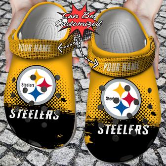 Football Personalized Psteelers Half Tone Drip Flannel Clog Shoes - Monsterry