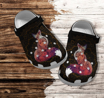 Fox Smart Boho Floral Lotus Clog Shoes Gift Grandma- Fox Hippie Peace Shoes Clog Clogs Customize Gift Mother Day - Monsterry