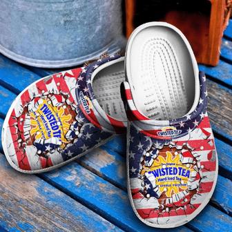 Funny Twisted Tea American Flag Clog Shoes - Monsterry