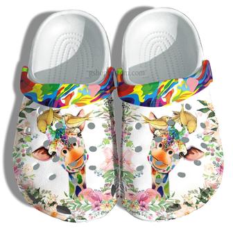 Giraffe Flower Cute Autism Awareness Shoes - Giraffe Rainbow Colorful Shoes Croc Clogs Gifts Women - Monsterry UK