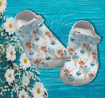 Giraffe Ice Cream Funny Clog Shoes Gift Step Daughter- Giraffe Girl Lover Shoes Clog Clogs Customize Birthday Girl - Monsterry