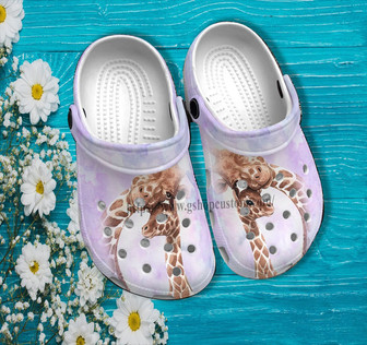 Giraffe Mom Daughter Clog Shoes Gift Step Daughter- Giraffe Girl Lover Shoes Clog Clogs Customize Birthday Girl - Monsterry