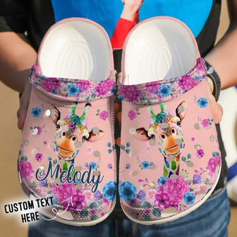 Giraffe Personalized Floral Clog Shoes - Monsterry