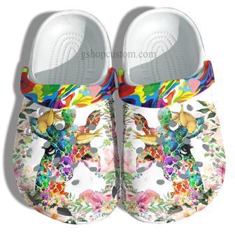 Giraffe Rainbow Colorful Autism Awareness Shoes - Giraffe Flower Shoes Croc Clogs Gifts Women - Monsterry AU