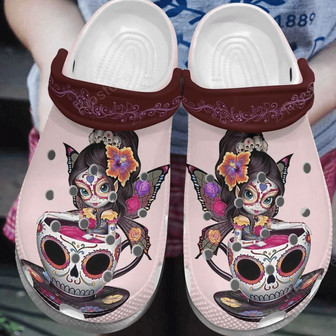 Girl In Skull Cup Clog Shoesshoes Butterfly Girl Shoes Crocbland Clog Gifts For Girl Daughter Sister - Monsterry