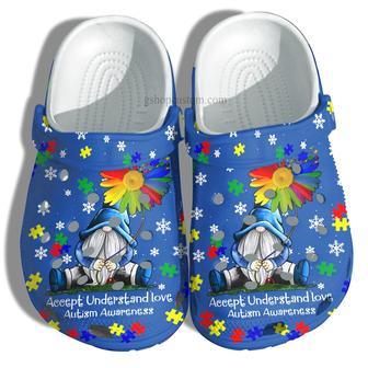 Gnomies Wear Blue Daisy Flower Autism Shoes - Accept Understand Love Autism Shoes Croc Clogs - Monsterry DE