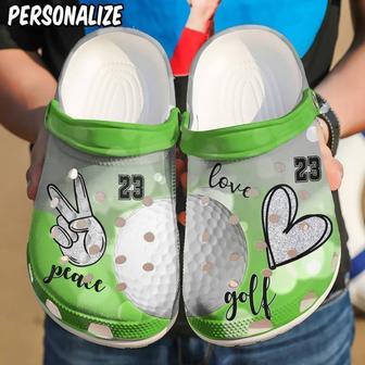 Golf Personalized Peace Love Classic Clogs Shoes - Monsterry DE