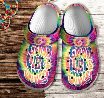 Good Vibes Only Hippie Croc Shoes- Summer Hippie Vibes Beach Shoes Croc Clogs Mother Day 2022 - Monsterry UK