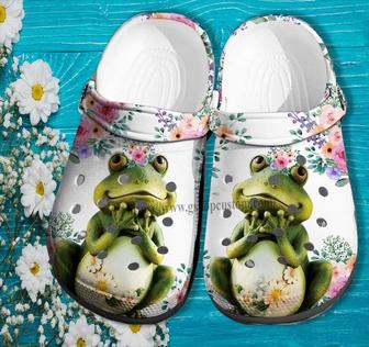 Green Frog Flower Croc Shoes Gift Frog Girl - Frog Princess Shoes Croc Clogs Daughter Birthday - Monsterry CA
