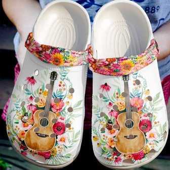 Guitar Personalized Floral Clog Shoes - Monsterry