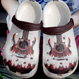 Guitar Red Painting Clog Shoes - Monsterry