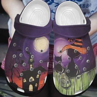 Halloween Black Cat Night Crocband Clogs Shoes - Monsterry CA