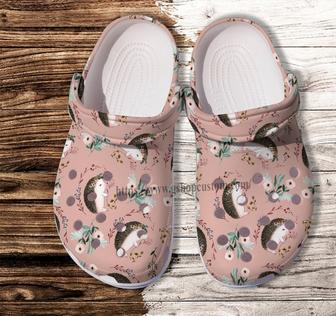 Hedgehog Flower Cute Pink Croc Shoes Gift Mother Day- Hedgehog Mom Shoes Croc Clogs Birthday Girl - Monsterry