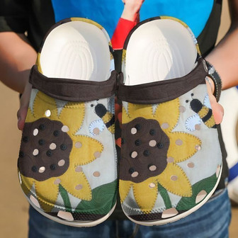 Hippie Bee And Sunflower Clog Shoes - Monsterry