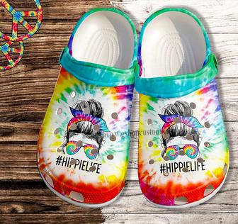 Hippie Cool Girl Glasses Croc Shoes- Hippie Life Rainbow Shoes Croc Clogs Gift Birthday Girl - Monsterry AU