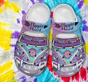 Hippie Heart Soul Of Gypsy Croc Shoes Women- Hippie Bus Free Spirit Purple Shoes Croc Clogs Birthday Girl - Monsterry