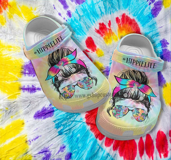 Hippie Life Girl Glasses Clog Shoes Gift Mommy- Hippie Rainbow Shoes Clog Clogs Customize Mother Day Gift - Monsterry