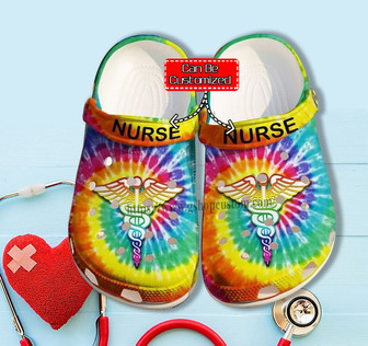 Hippie Nurse Rainbow Color Shoes Gift Women Girl - Nurse Peace Hippie Shoes Clog Clogs Customize - Monsterry