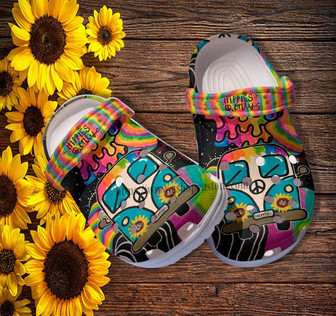 Hippie Only Bus Peace Clog Shoes Gift Aunt- Peace Love Hippie Rainbow Shoes Clog Clogs - Monsterry