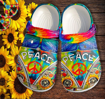 Hippie Peace Bus Sunflower Clog Shoes- Rainbow Sunflower Peace Symbol Shoes Clog Clogs Gift Birthday Girl - Monsterry