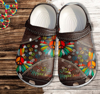 Hippie Soul Peace Daisy Leather Clog Shoes- Daisy Rainbow Peace Love Shoes Clog Clogs Gift Birthday Girl - Monsterry