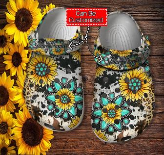 Hippie Sunflower Leopard Cow Skin Shoes Gift Women Daughter- Sunflower God Bless Boho Shoes Croc Clogs Customize - Monsterry CA