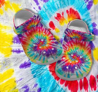 Hippie Tie Dye Croc Shoes- Hippie Trippy Rainbow Shoes Croc Clogs Customize Gift Birthday - Monsterry UK
