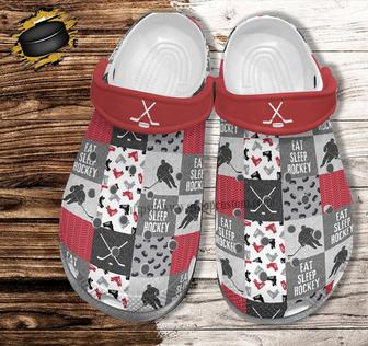 Hockey Eat Sleep Croc Shoes Gift Men Women- Hockey Sticker Shoes Croc Clogs - Monsterry DE