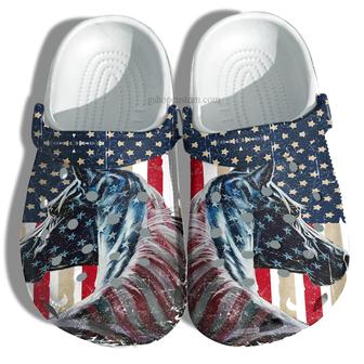 Horse America Usa Flag Shoes For Horse Girl - 4Th Of July Horse Shoes Croc Clogs Men Women - Monsterry